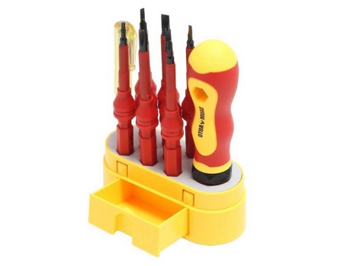 Şurubelniță dielectrică BaumAuto BM-3031210 cu vârfuri schimbabile și tester de tensiune Şurubelniță dielectrică BaumAuto BM-3031210 cu vârfuri schimbabile și tester de tensiune