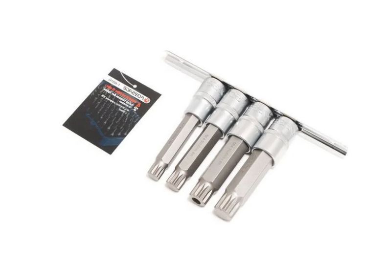 Set de capete-bit Spline Forsage F-40916L, 12 laturi, 4 piese (M12, M14, M16 cu orificiu, M18), 100 mm, 1/2"DR Set de capete-bit Spline Forsage F-40916L, 12 laturi, 4 piese (M12, M14, M16 cu orificiu, M18), 100 mm, 1/2"DR