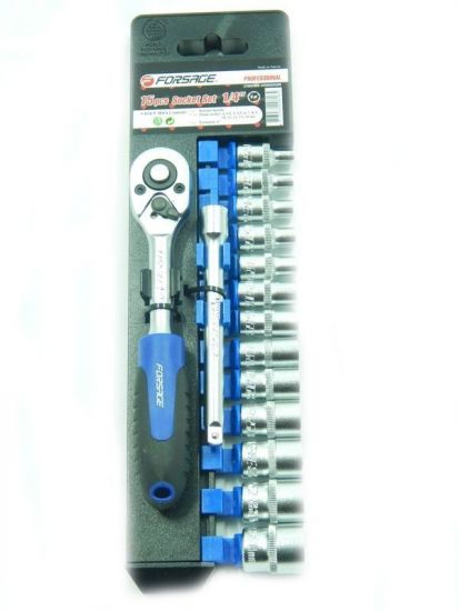 Set de capete de 1/4" cu cheie cu clichet 14 buc.