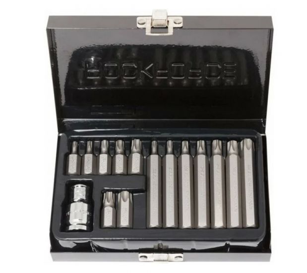 Set de biți cu suport ROCKFORCE RF-4156C (15 piese, TORX, 1/2") Set de biți cu suport ROCKFORCE RF-4156C (15 piese, TORX, 1/2")
